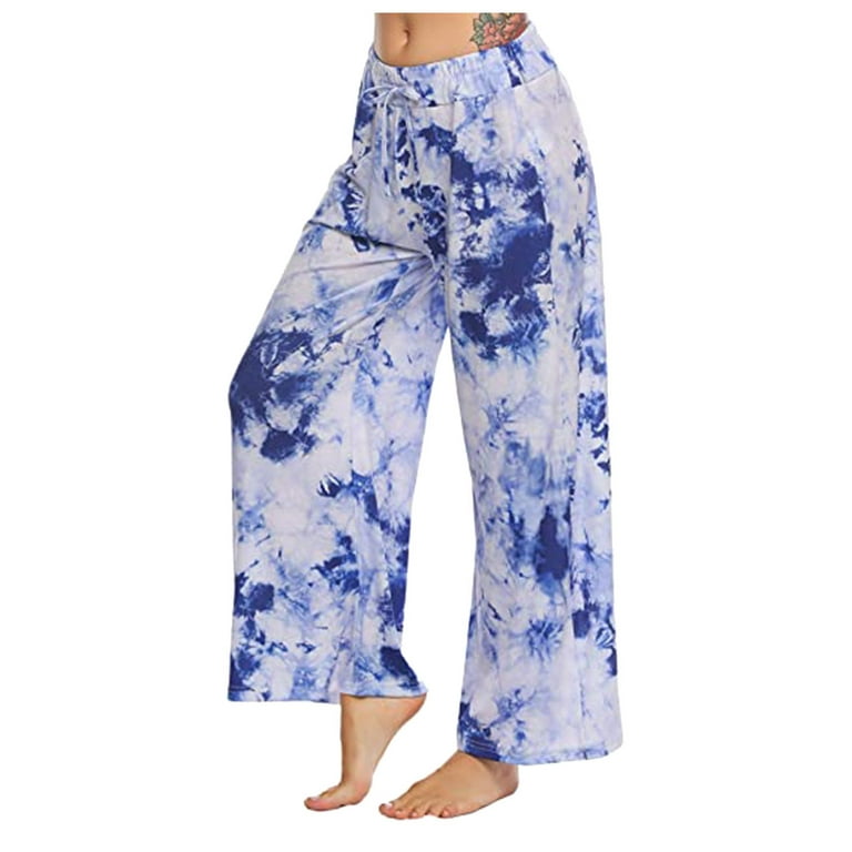 GWAABD Stretchy Jeans Pajamas Tie-Dye Leg Pants Yoga Wide Long Casual  Womens Pants Prints Comfortable Pants 
