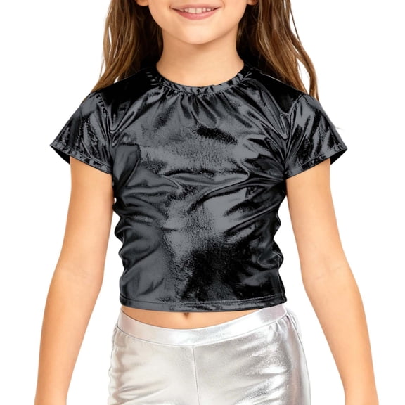 Ulitacool Girls Graphic Tee Short Sleeve Blouse O Neck Sequins Daily Shirt Simple Tops Black 18-24 Months