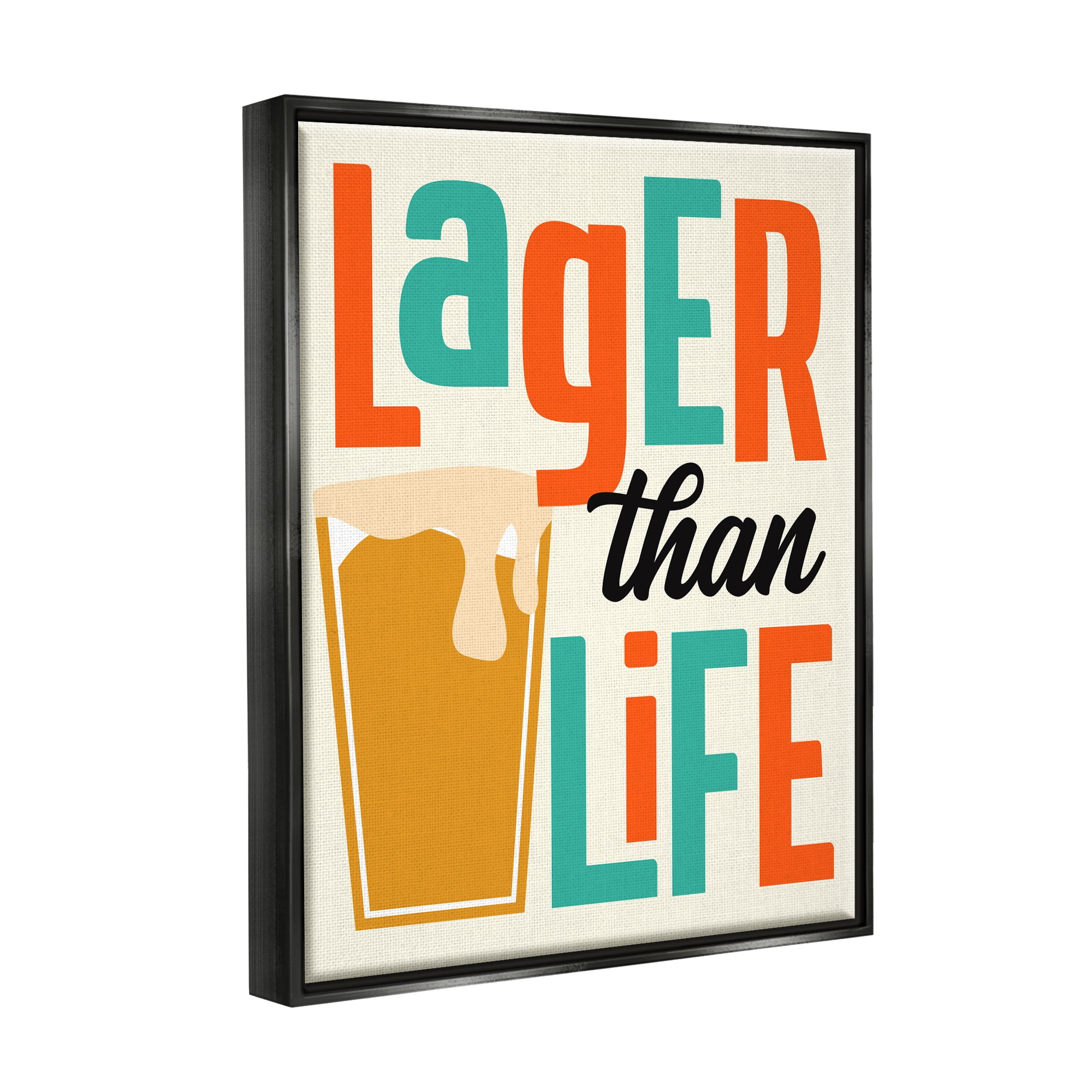 Stupell Industries Vintage Lager Than Life Food & Beverage Painting Black Floater Framed Canvas Art Print Wall Art, 25 x 31