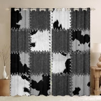 jejeloiu Patchwork Cattle Hide Black Out Curtains,Rustic Western Farmhouse Curtains Pack of 2 (42x63 Each),Gray White Cowhide Plaid Bedroom Curtains For Men Women,Breathable Home Decor