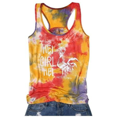 

Corset Top Women Casual Tie-dye Letter Turkey Printed Sleeveless Pullover Loose O-Neck T-shirt Vest Tops Orange M