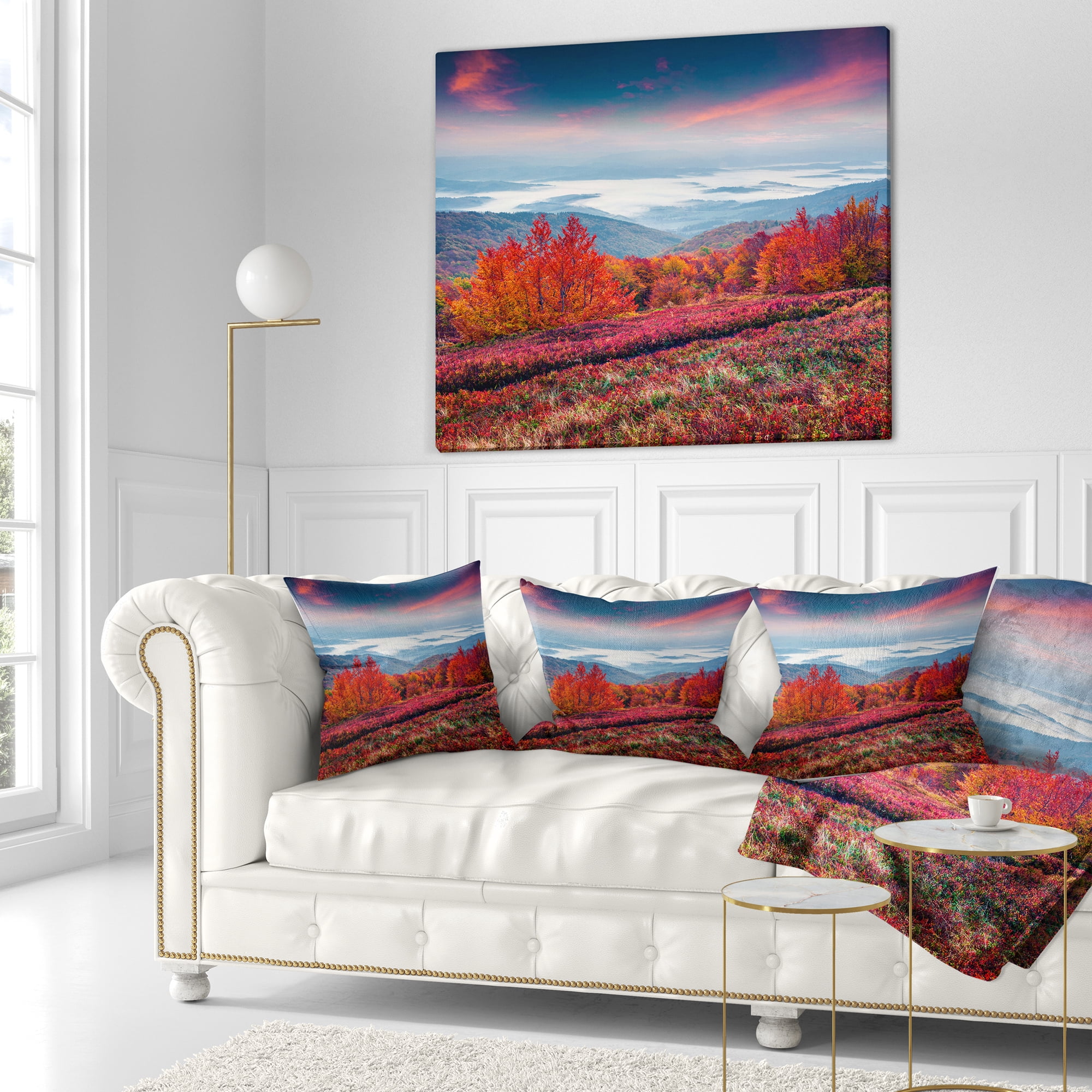 Designart Autumn in the Carpathian Mountains - Landscape Printed Throw Pillow - 18x18