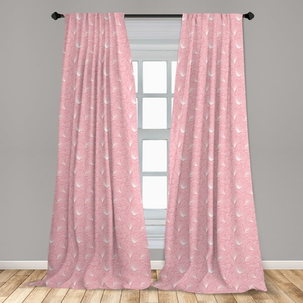 Pale Pink Curtains 2 Panels Set, Ornamental Floral Pattern with Swirled