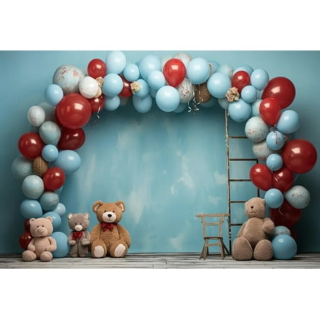 Image of Mehofond Blue Balloon Bear Backdrop Dolls Sky Child Birthday Baby Shower Newborn Cake Smash Party Decor Photography Background