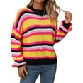 thumbnail image 1 of Sunloudy Chandails Rayés pour Femmes Manches Longues Col Rond Épaules Tombantes Coupe Ample Pull Tricoté, 1 of 8