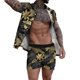 thumbnail image 1 of Conjunto casual de blusa y pantalones de playa de manga corta con estampado de botones para hombre Pompotops  oipoqjl51690, 1 of 8