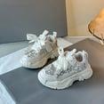 thumbnail image 4 of XIMIN Little Girls Bow Lace Pearl Chain Bowknot Elegant Kids Sneakers Chunky Sole Non Slip Running Birthday Decoration Luxurious Anti-Slip Sport Shoes Ankle Breathable Sneakers, 4 of 8