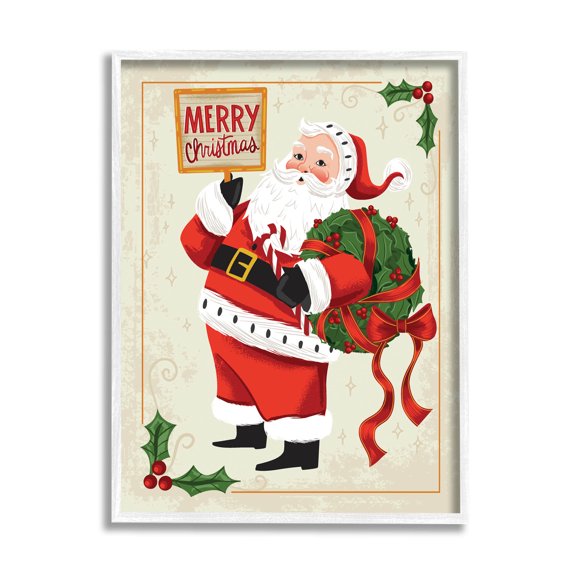 Stupell Industries Vintage Merry Christmas Santa Graphic Art White Framed Art Print Wall Art, Design by Arrolynn Weiderhold