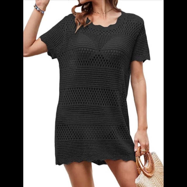Traje de Baño de Ganchillo para Mujer 2025, Vestido de Punto de , Ropa de Verano Negro XL