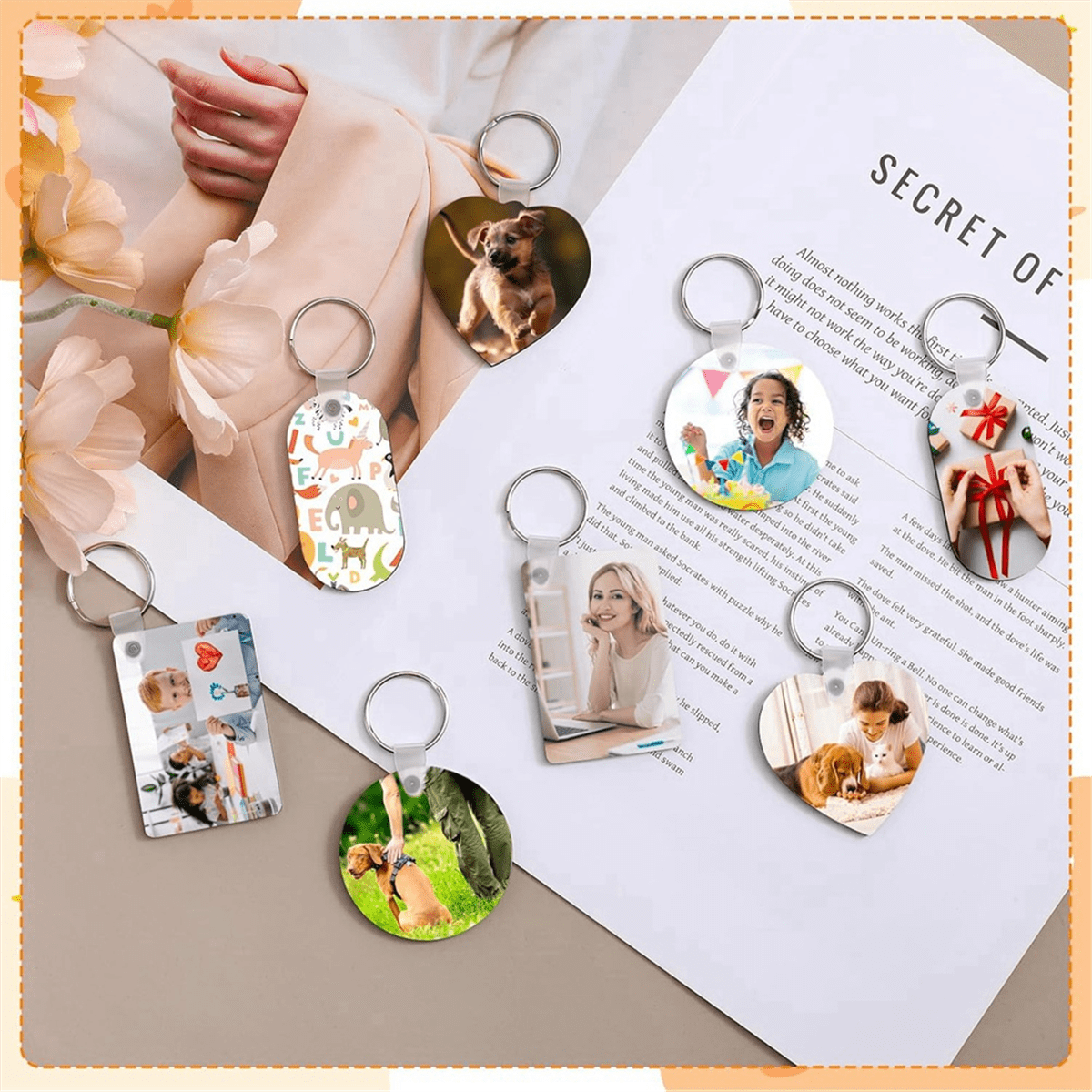 HOT 300 Pcs Sublimation Keychain Blanks Bulk Double Side Heat Transfer MDF Blank Set with Rings