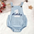 thumbnail image 2 of Leey-World Baby Girl Boy 1st Birthday Clothes One Year Old Bubble Bodysuit Backless Rib Romper Cake Smash Outfits(Blue,6-12 Months), 2 of 6