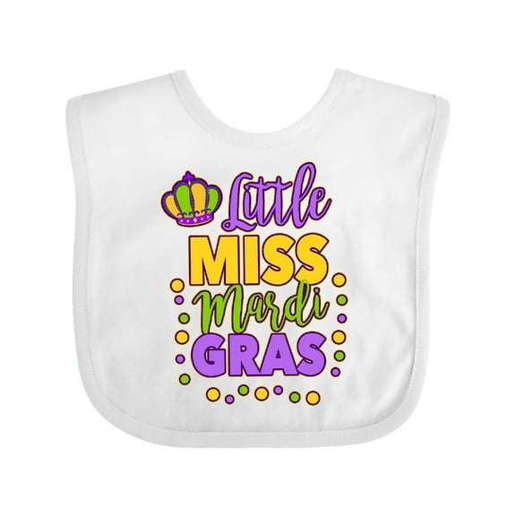 Inktastic Little Miss Mardi Gras with Crown and Dots Girls Baby Bib