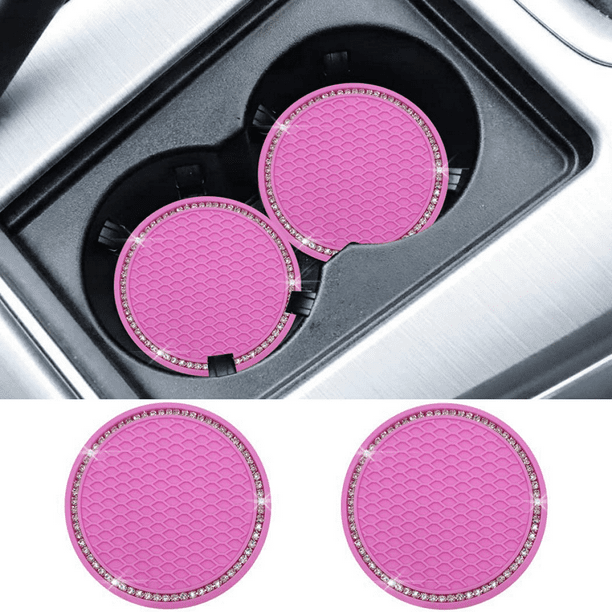 Bling Car Coasters Travel Auto Cup Holder Insert Coaster 2.75 Inch Anti Slip Crystal Vehicle Interior Accessories Cup Mats for Women and Girl Hot Pink