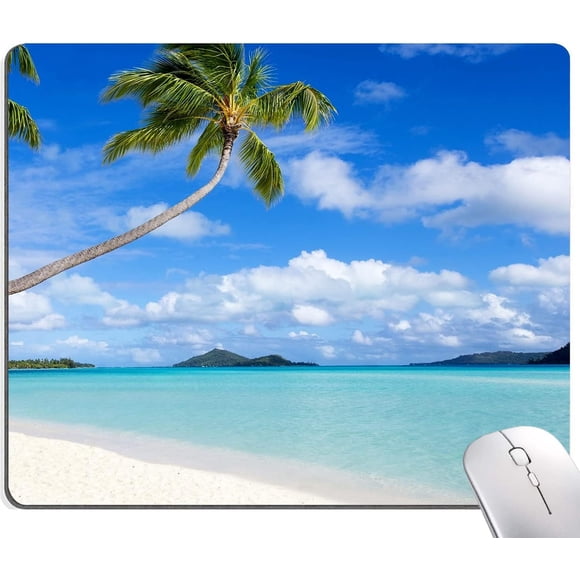 Beach Design Mouse Pad Washable Square Cloth Mat, NonSlip Rubber Base, Ideal for Office Laptop Use, Adds a Relaxing Coastal Vibes to Your Desk, 9.5 x 7.9 in