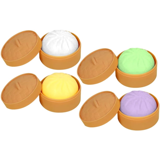 Xiao Hua Juguetes de vacío suaves con forma de bollo al vapor, paquete de 4, juguetes de mano al vacío con vaporizador, adecuados para niños, adultos y adolescentes.