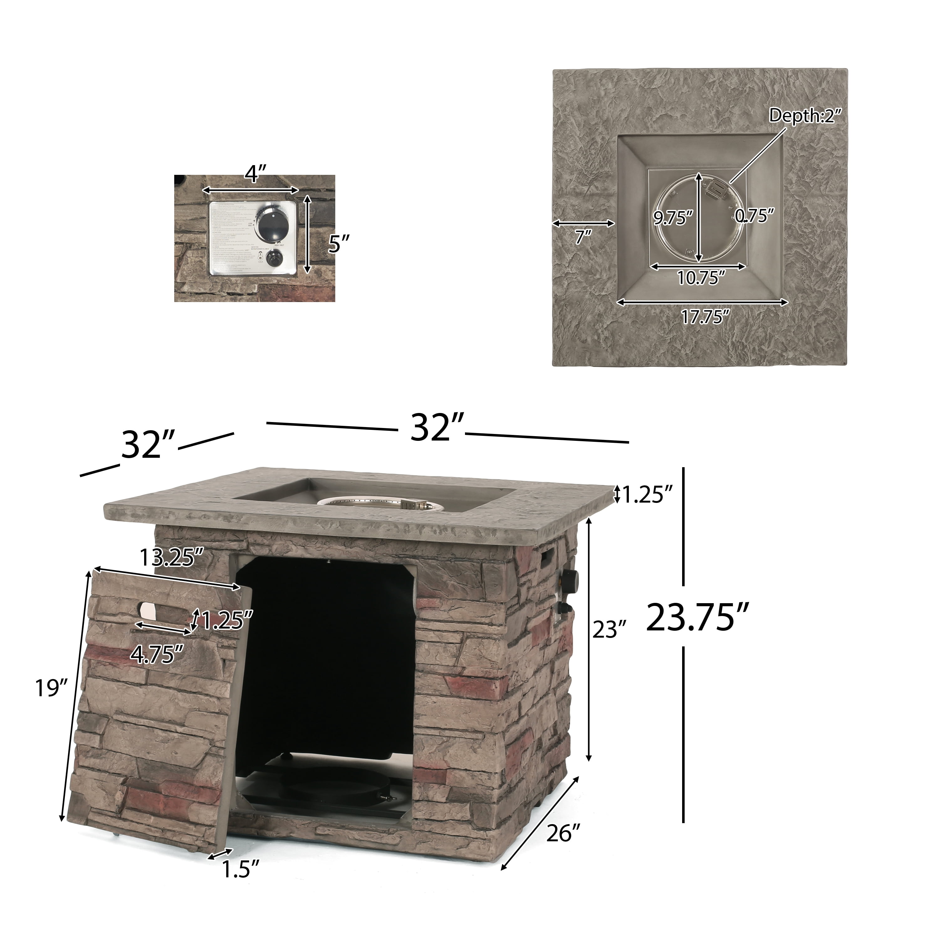 GDF Studio Broadway Outdoor 40,000 BTU Lightweight Concrete Fire Pit, Natural Stone and Gray