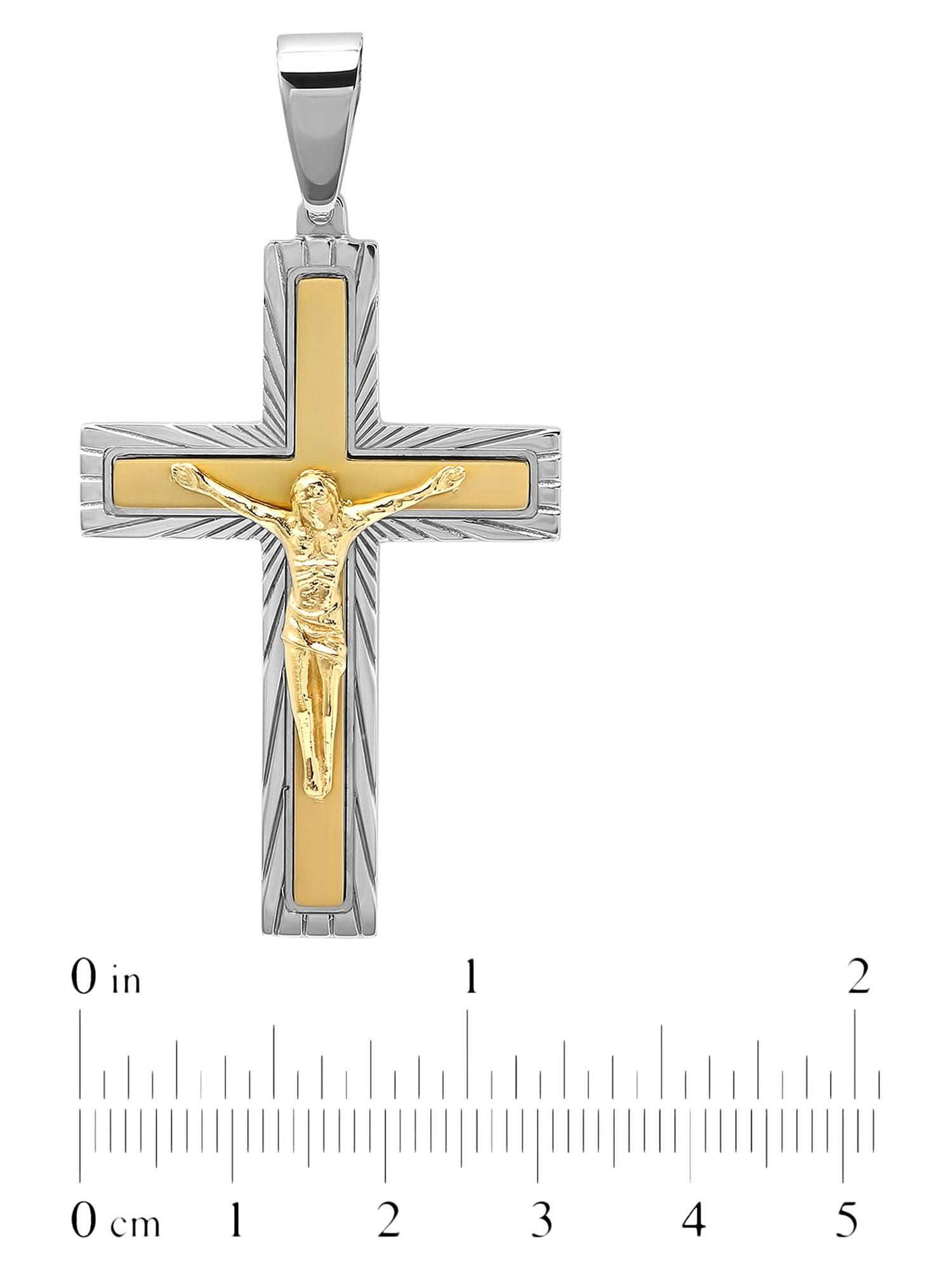Men’s Two-Tone Yellow IP Stainless Steel Crucifix Pendant – 24 Inches