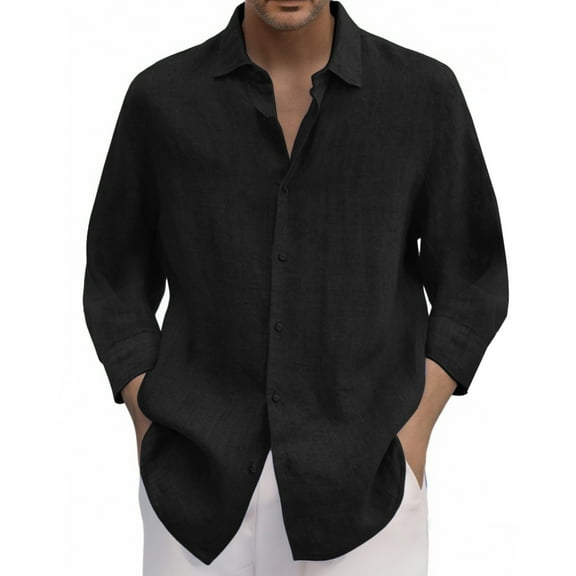 Bcfgryg Men 3/4 Sleeve Spring and Summer Solid Color Casual Long Sleeve Shirt Men's Slim Fit Dress Shirts