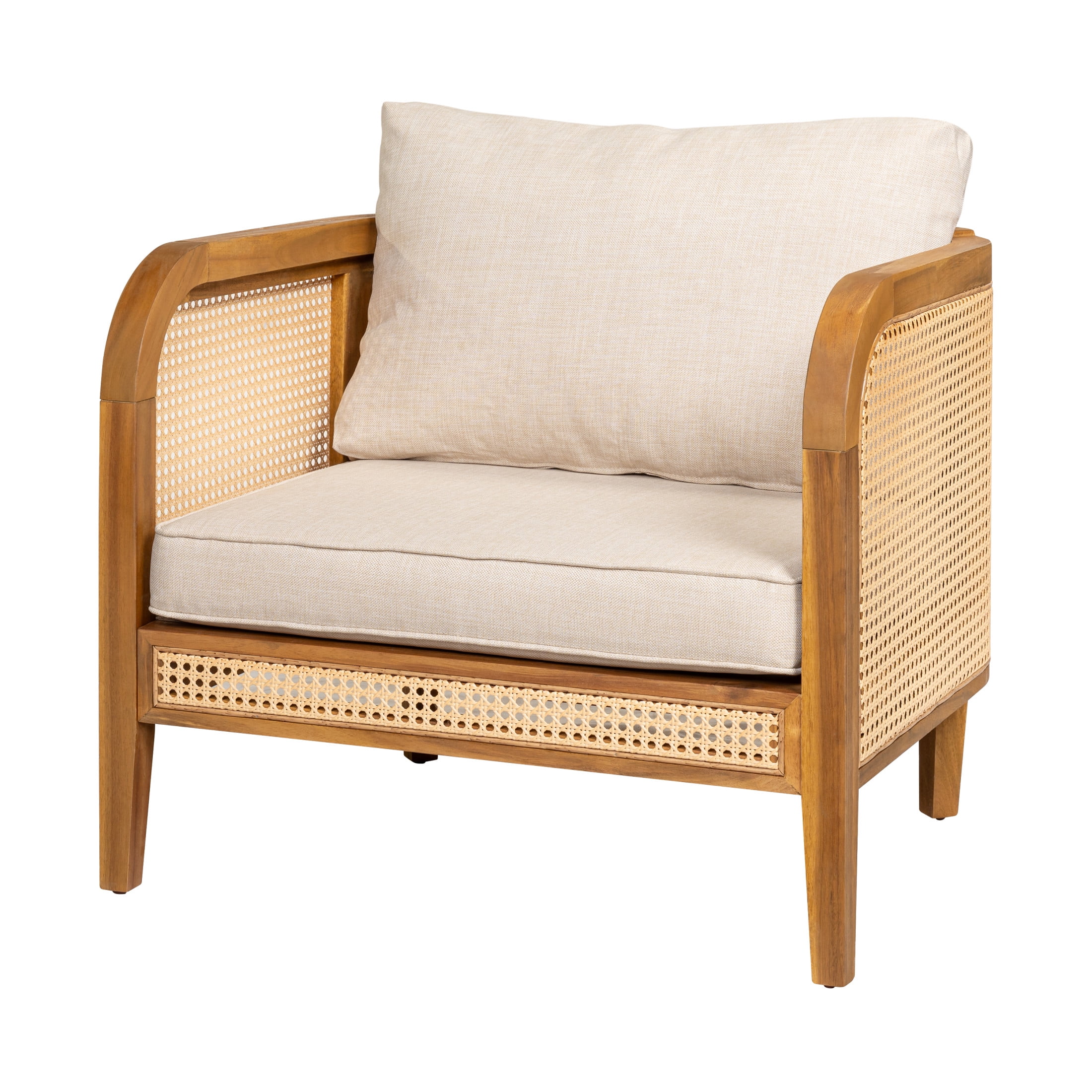 Christopher Knight Home Bohemian Outdoor Wicker Lounge Chair with Cushion, Solid Wood Frame, Beige