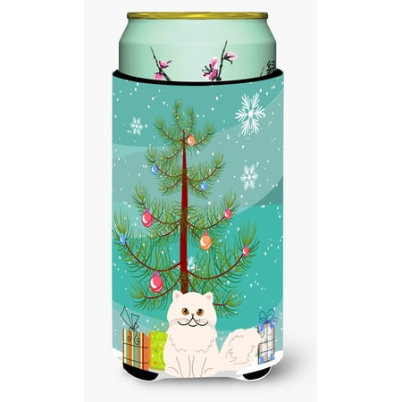 Persian Cat Merry Christmas Tree Tall Boy Beverage Insulator Hugger