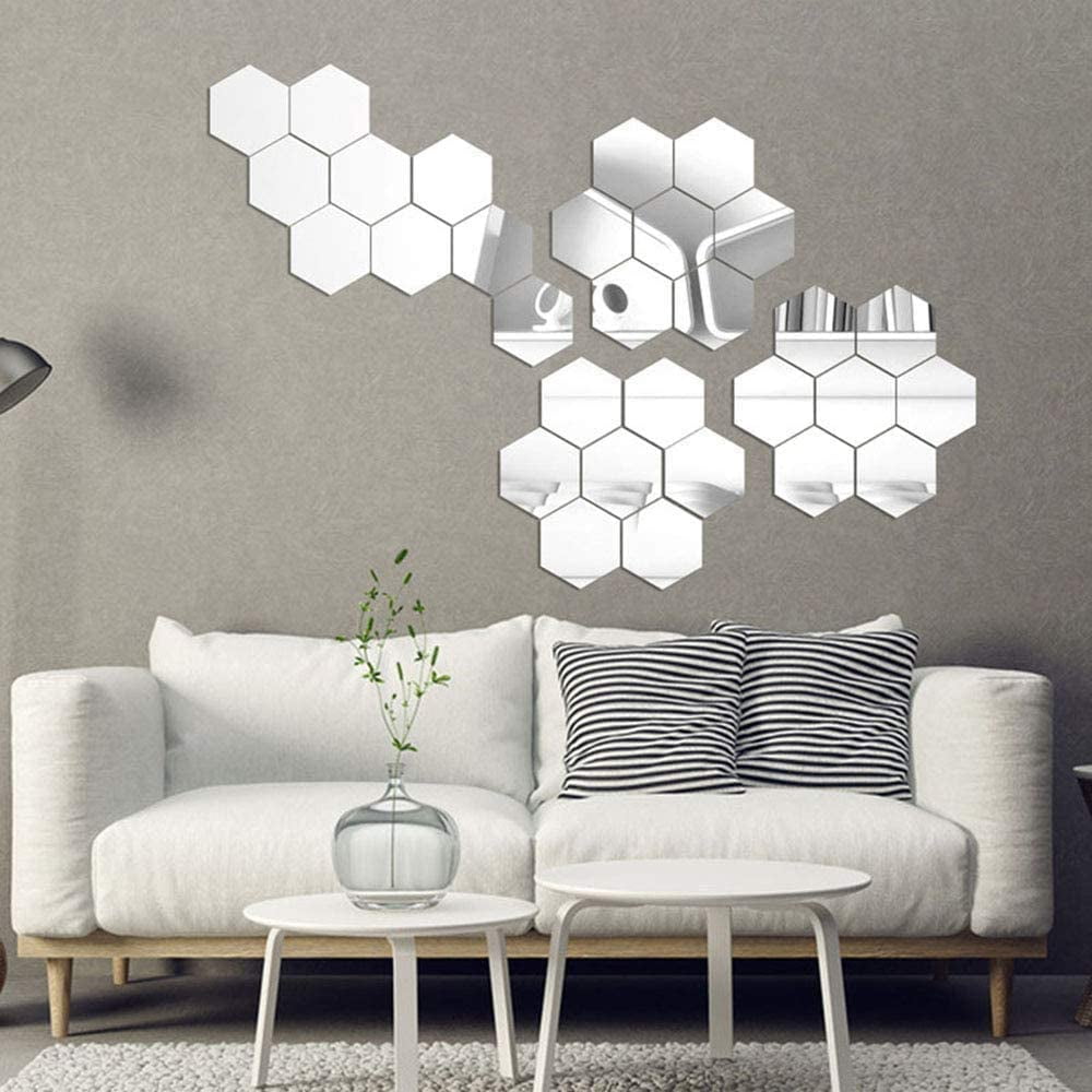 12Pcs 3D Mirror Hexagon Vinyl Removable Wall Sticker Decal Home Decor Art DIY GX 