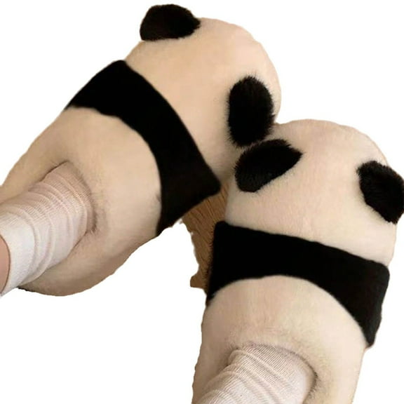 Cute Panda Plush Slippers, Warm Indoor/Outdoor House Shoes for Women Men