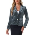 thumbnail image 1 of INSPIRE CHIC Blazer Vintage à Revers Cranté pour Femmes, Bouton avant, Bureau, Velours, TG, Gris Foncé, 1 of 6