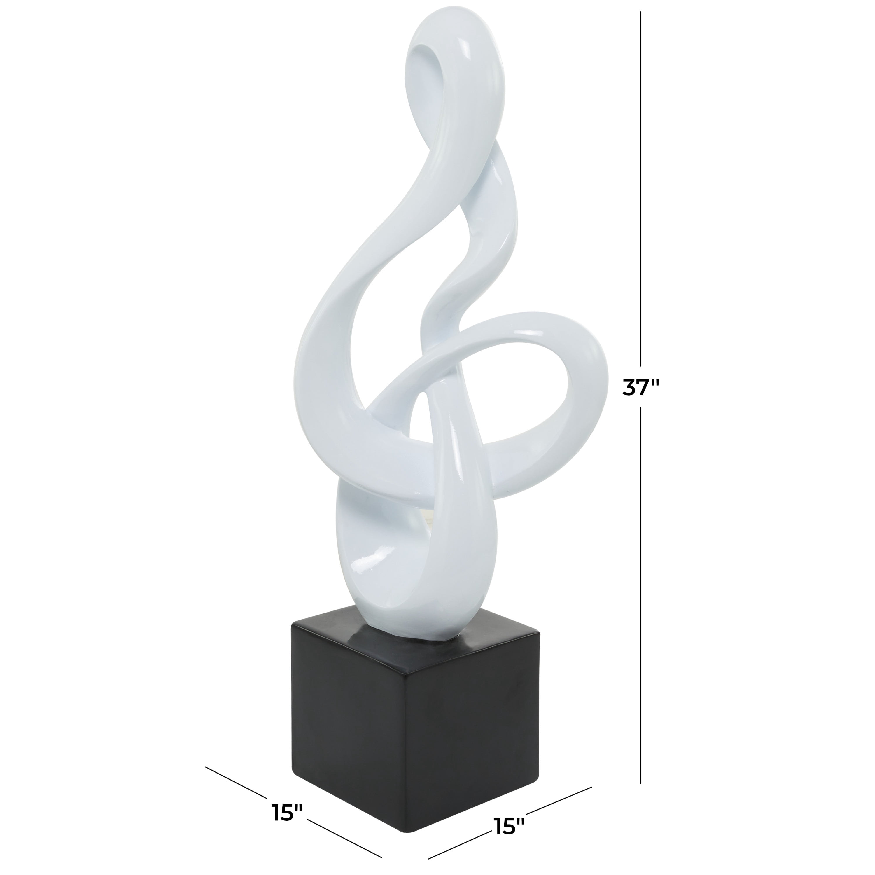 15" x 37" White Polystone Swirl Abstract Sculpture with Black Base, by DecMode
