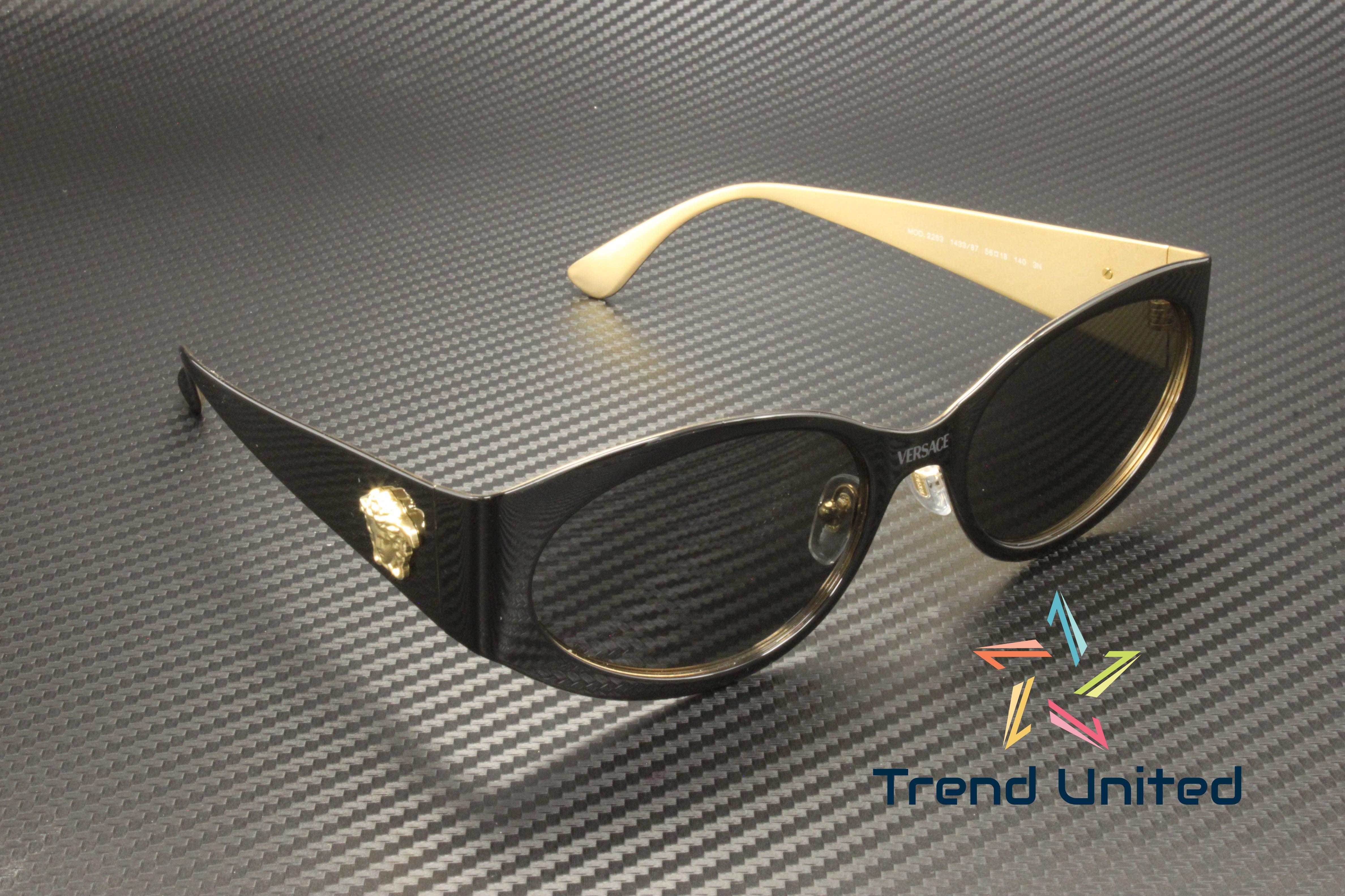 Versace VE2263 1433/87 Black Gold Unisex Sunglasses Authentic NEW Versace VE 2263 Metal Womens Oval Sunglasses Black 56mm  main image 3