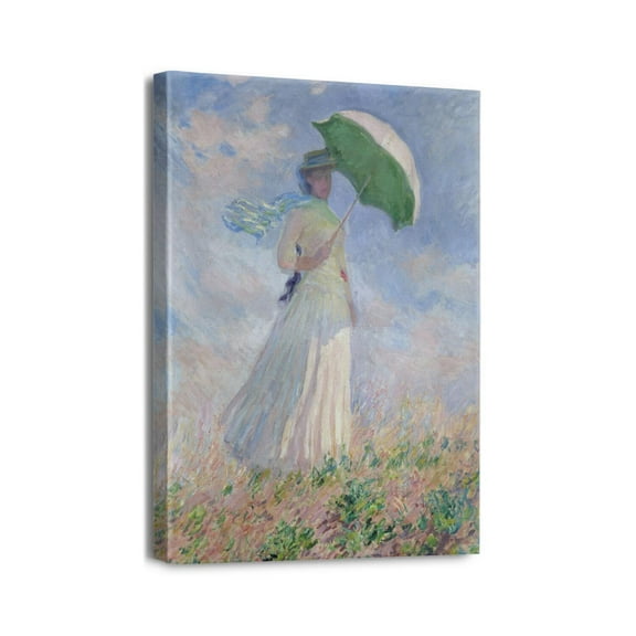 Claude Monet Canvas Wall Art - Woman with a Parasol Classic Artwork Picture Print with Framed Famous Oil Painting Hang for Home Office Bedroom Living Room Wall Decor-12" X16"