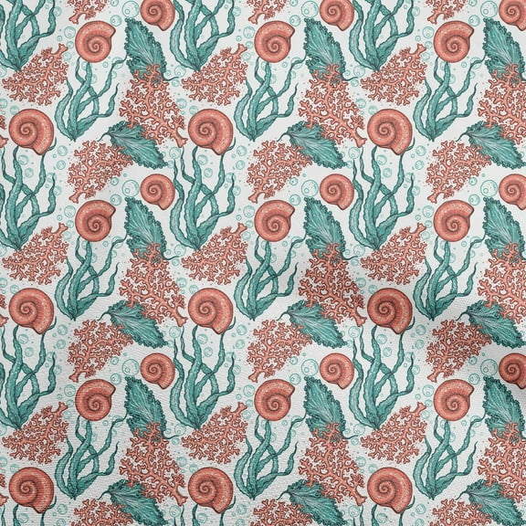 oneOone Georgette Viscose Dusty Teal Green Fabric Sea Shells Ocean Sewing Material Print Fabric By The Yard 42 Inch Wide