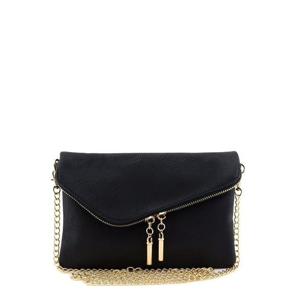 Envelope Wristlet Clutch Crossbody Bag with Chain Strap (Black)