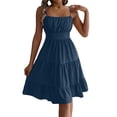 thumbnail image 2 of Gamivast Dresses for Women Spaghetti Strap Square Neck Tiered Mini Dress Sleeveless Smocked Waist Sundress Casual A-Line Dress with Pockets Summer Beach Navy XL, 2 of 7