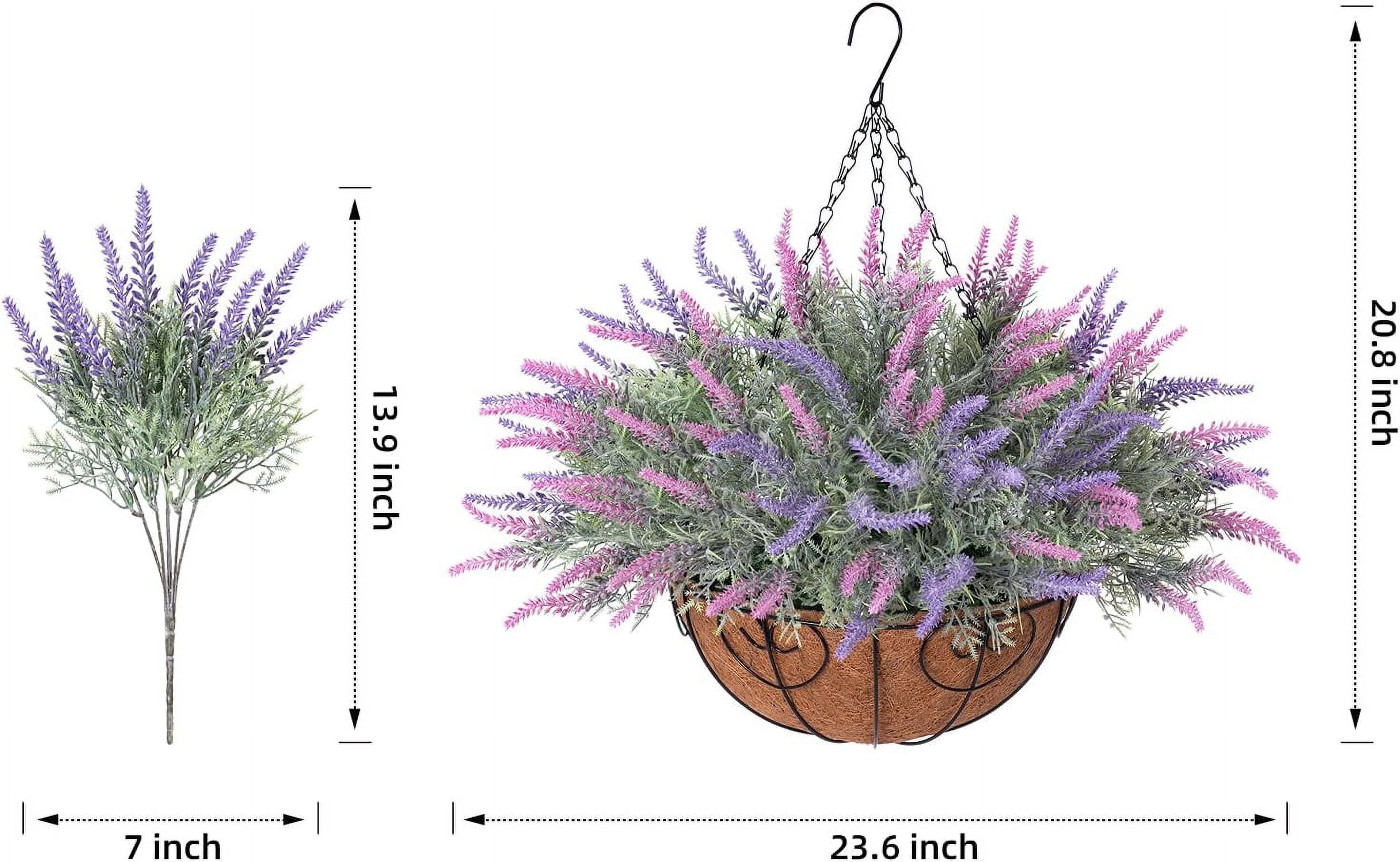 Artificial Fake Hanging Flowers Plants Basket for Outdoor Spring Decor, Faux Lavender in Pot Planter Realistic UV Resistant for Home Outside Patio Porch Balcony Yard
