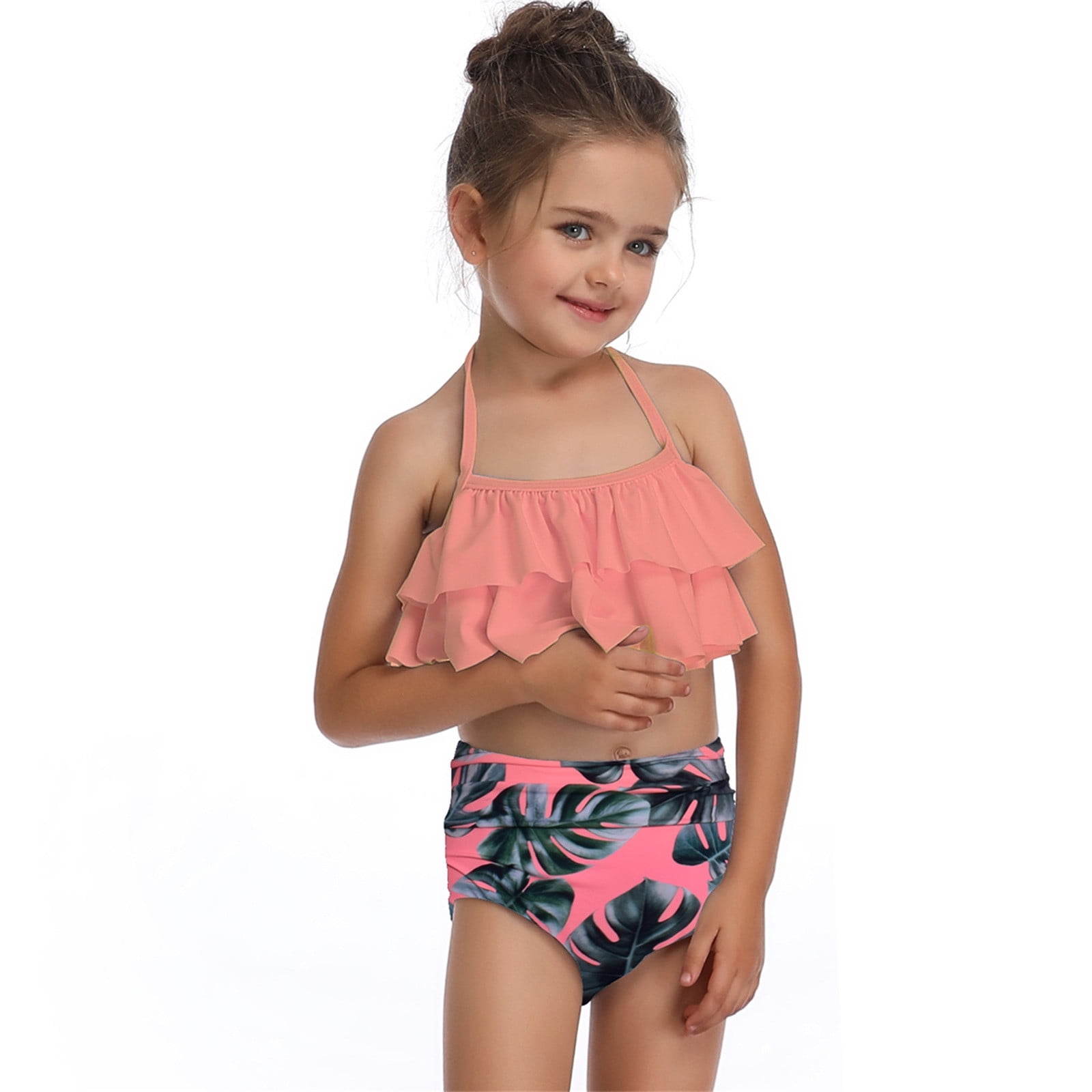 Dyfzdhu Girls Swimsuit Bikini Two Piece Suit Pattern Holiday Cute Bathing  Girls Solid Set Girls Swimwear