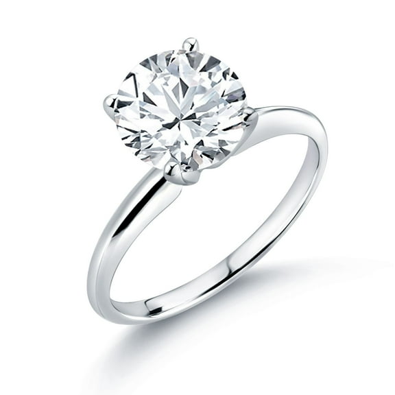 Gem Stone King 14K White Gold 2.00 Ct Round White Zirconia Women Solitaire Engagement Ring (Size 9)