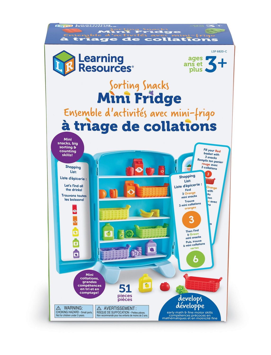 Learning Resources Sorting Snacks Mini Fridge ,51 Pieces, Ages 3+, Toddler Toys, Educational Toys, snack toys,plastic food toys,kids kitchen accessories, This mini fridge
