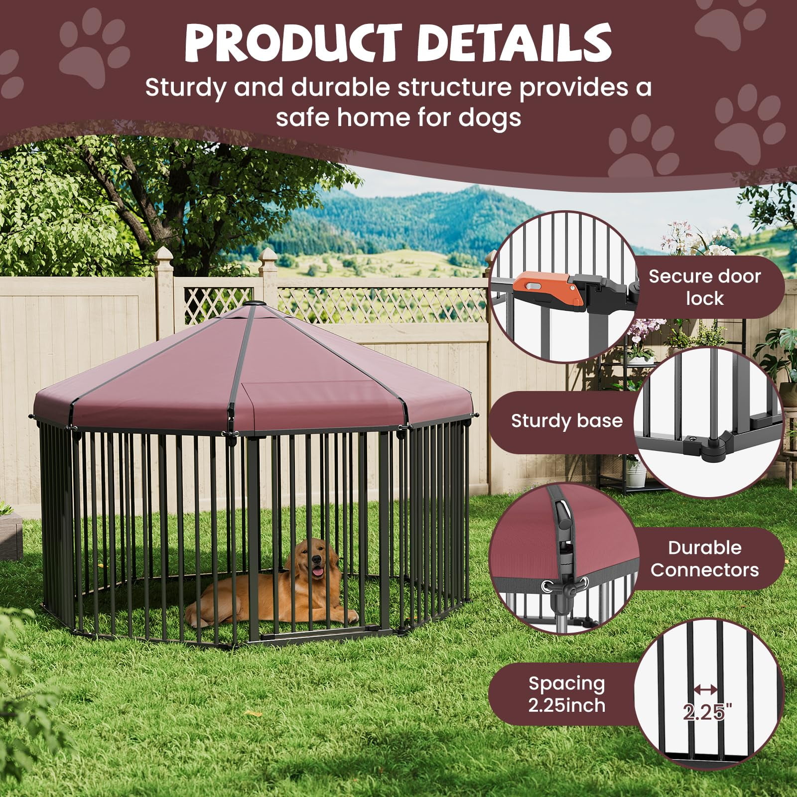 Accreate Premium Large Outdoor Dog Kennel with Roof, Heavy Duty Metal Gate & Lock - 4.9x4.9x3.6 FT for Backyard