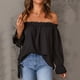 thumbnail image 2 of Top de mujer con hombros descubiertos y color liso - Camiseta sexy de manga corta con un solo cuello para uso diario (S-XXXL), 2 of 8