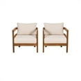 thumbnail image 3 of Seacrest Set of 2 Outdoor Club Chairs Thick Beige Cushions Brown Wooden Frame, 3 of 13