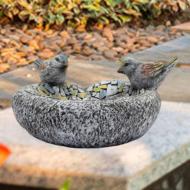 Comedero para pájaros, estatua de pájaro de resina, cuenco de agua resistente a la intemperie, bebedero para pájaros para césped, jardín, mesa, decora