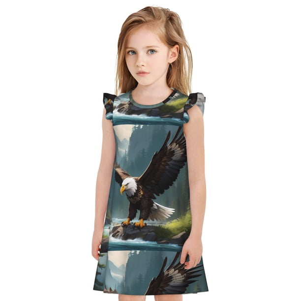 Balery Forest River Bald Eagle Camisón de princesa para niñas, pijama de algodón con mangas abullonadas, suave y bonito.-Small