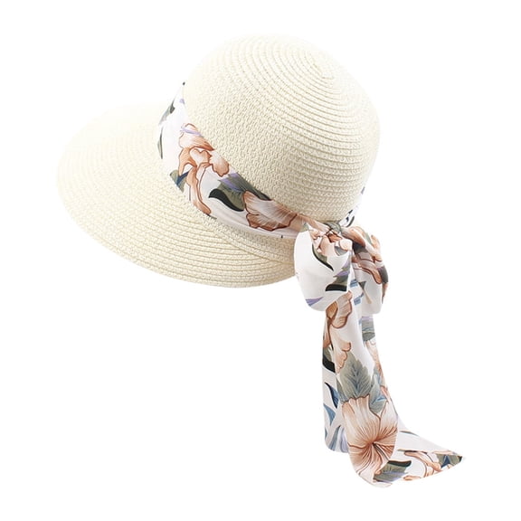 TRUBKH sunshade hats for women Wide Brim Sun Straw Hat with Band Packable Straw Fedora Panama Foldable Oversized Beach Hat Beach Fishing Hat UV Protection Wide Brim Sun Hat floppy hat White One Size