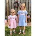 thumbnail image 5 of BemeyourBBs Kids Toddler Baby Girl 4th of July Dress Outfit Patriot Independent Day Clothes Little Baby Girl Summer Smocked Dress Bow American Flag Embroidery Short Sleeve Doll Collar Plaid Dress, 5 of 9