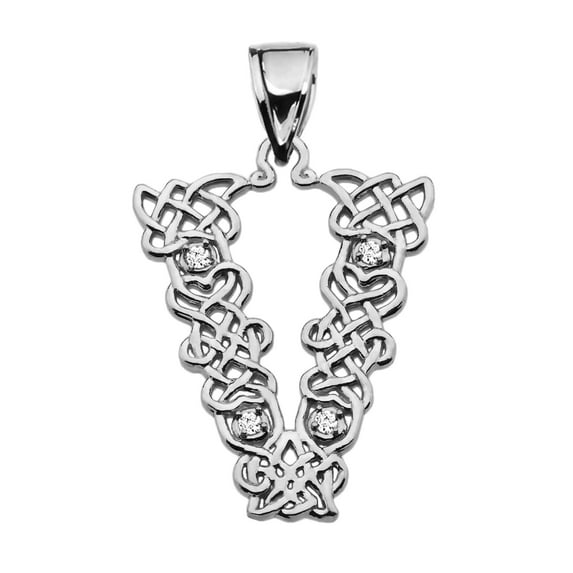 V" INITIAL IN CELTIC KNOT PATTERN WHITE GOLD PENDANT NECKLACE WITH DIAMOND : 10K Pendant with 20" chain