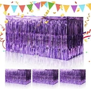 Shimmer and Shine with 4 PCS Mardi Gras Party Table Skirt - Metallic Foil Fringe Decoration Set - Silver Tinsel Garla - 29x108 inches - Perfect for Festive Celebrations -