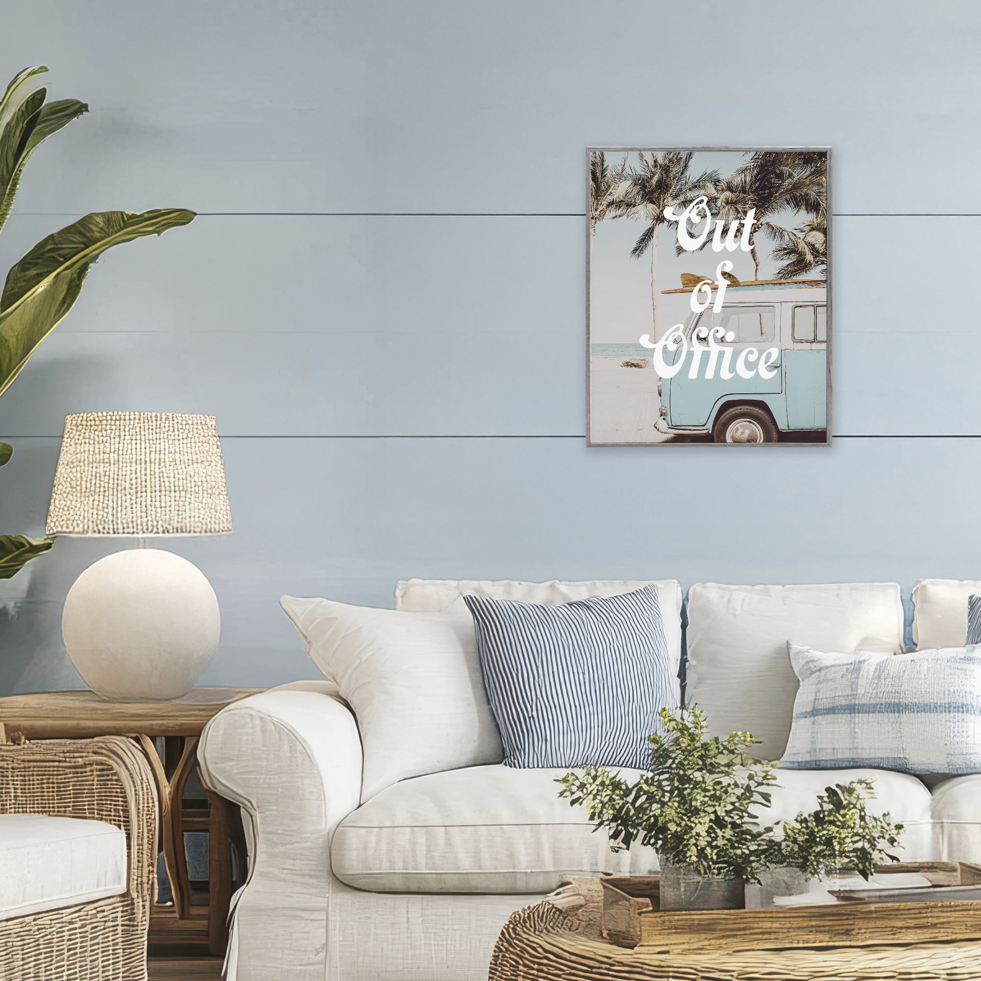 Stupell Industries Retro Out Of Office Beach Gray Framed Giclee Art, design by Lil' Rue