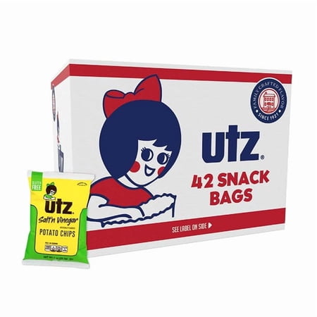 Utz Salt & Vinegar Crispy Fresh Potato Chips, 42 Count, Crunchy Individual Snacks to Go, Cholesterol, Trans-Fat & Gluten Free
