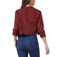 thumbnail image 3 of INSPIRE CHIC Women's Open Front Shawl Lapel 3/4 Ruched Sleeves Chiffon Crop Blazer, 3 of 6