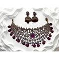 thumbnail image 2 of Haya Jewel South Indian Bollywood Gold-Plated Royal Leaf & Flower Nakshi Choker Necklace Set with Ruby, Green & White Kemp Stones, Maroon Pearl Guttapusalu, Jhumki Earrings & Maangtikka, 2 of 7